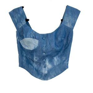 Vanessa Mooney Festival Boho Concert Tie Dye Corset Denim Bustier Top Size Small